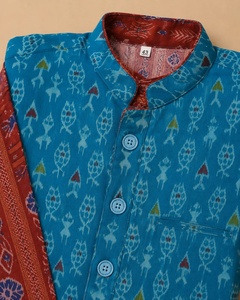 Men Blue Cotton Nehru <b>Jacket</b> With Digital Print Pattern Regular Fit Traditional Indian Pakistani Style <b>Wedding</b> Wear - Product Image 4
