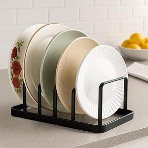Plate stand for <b>kitchen</b> cabinet - 5 Compartments, Pack of 1, Iron Plate Stand Durable <b>Kitchen</b> Organizer for Plate, Thalis | - Product Image 1
