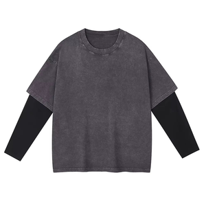 เสื้อยืดคุณภาพสูงสองชั้น แขนยาว ซักแบบ Stone Washed ทรงโอเวอร์ไซส์ ใส่ได้ทั้งชายและหญิง ผลิตจากผ้าฝ้าย 100% ระบายอากาศได้ดี - Product Image 2