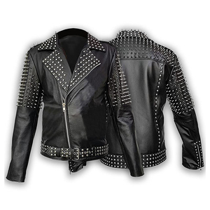 Chaqueta de Cuero Genuino con Tachuelas Plateadas, Estilo Urbano, Ecológica, Impermeable, Color Verde, Hecha a Mano, Estilo Punk con Púas, para Hombre - Product Image 3