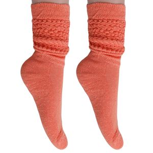 Light Orange Cotton <b>Knee</b>-<b>High</b> Slouch <b>Socks</b> for Women Heavy 2 Pairs Shoe Size 5 to 10 - Product Image 1