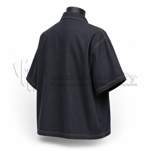Veste décontractée surdimensionnée en jean sergé vintage à manches courtes et fermeture éclair pour homme avec poche utilitaire – Collection Printemps - Product Image 5