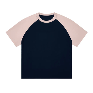 เสื้อยืดลำลองแขนแร็กแลนสองสี พิมพ์โลโก้ตามสั่ง ขายส่ง OEM คุณภาพสูง ผ้าฝ้าย 100% เนื้อหนา สไตล์วินเทจ สำหรับผู้ชาย - Product Image 1