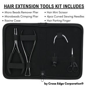 Hair Extension Tools Kit Parting Finger Curved Sewing <b>Needles</b> Mini Scissor Raxine <b>Case</b> Microbeads Crimping Remover Plier Kit - Product Image 2