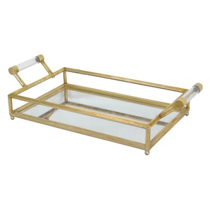 Rectangle Gold Plated Storage Tray With Clear <b>Acrylic</b> Handles Modern Polished Metal Frame Single Tier Table Use - Product Image 6