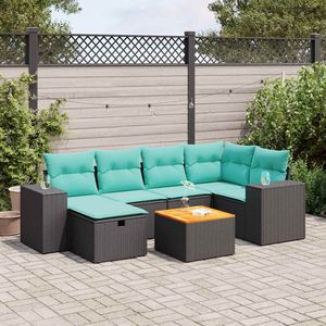 Set Divano da Esterno a 7 Pezzi in Polyrattan Nero con Cuscini - Elegante Arredamento da Giardino - Product Image 1