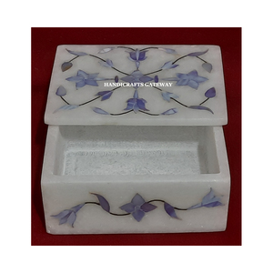 Caja de Joyería de Mármol Blanco Natural con Incrustaciones, Forma Rectangular, Diseño Floral y Taj Mahal Hecho a Mano, Caja de Regalo para Joyas - Product Image 3