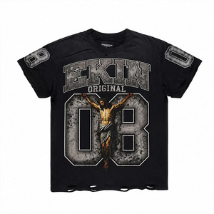 Customized Hip-Hop Streetwear Shirt Urban Street Fashion Men's Apparel Black Oversized Breathable <b>Mesh</b> American Football Jersey - Product Image 1