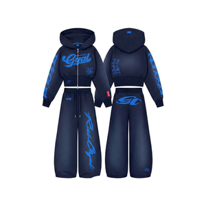 Urban Fashion Designer Hoodie Set with <b>Balloon</b> Sleeve Top Straight Leg Pants and Womens Premium Cotton Rich Fabric - Product Image 2