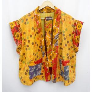 Vintage Unisex Plus Size Short Kantha Quilted Kimono <b>Jacket</b> Floral Print Knitted Fabric <b>Winter</b> <b>Maternity</b> Summer Lounge - Product Image 6