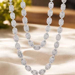 Unisex 18K White Gold Plated Hip Hop Necklace <b>Iced</b> <b>Outed</b> Moissanite Link <b>Chain</b> Round Shape Diamond Engagement Necklace - Product Image 1