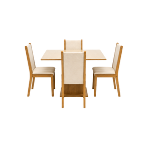 ARTERRA Premium <b>Square</b> Pedestal Teak Wood Dining <b>Table</b> Set Modern Cushioned Chairs for Apartment - Product Image 1