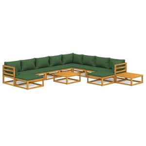 Ensemble de salon de jardin en bois d'acacia massif et polyester, ton vert naturel - Meubles d'extérieur durables - Product Image 2