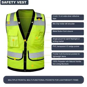 Chaleco de Trabajo de Alta Visibilidad para Hombre, Personalizable, Chaqueta Reflectante de Poliéster con Tiras Reflectantes, Construcción de Tela, Seguridad, Soporte para Logotipo Personalizado - Product Image 2