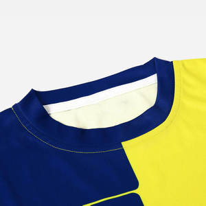 Custom Sublimation Soccer Jersey Set Men's Yellow Navy Geometric Print Short Sleeve Crew Neck Moisture Wicking Athletic Fit - Product Image 5