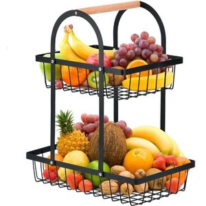 Promueve la circulación del aire para ayudar a mantener frescos los frutos y verduras. Soporte de metal de 2 niveles para frutas, cesta de alambre para almacenamiento en encimera. - Product Image 6