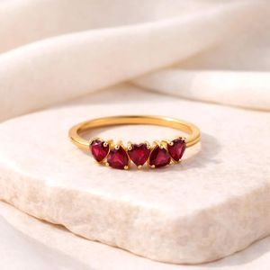 Bague en rubis en forme de cœur, délicate, bague de promesse, pierre de naissance de juillet, argent sterling 925, plaqué or 18 carats, bijoux en pierres précieuses faits à la main - Product Image 5