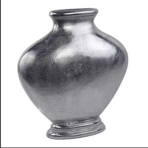Vase à fleurs en métal argenté fait main, grand modèle, en fer martelé, surface finie élégante, pour salon, salle à manger, décoration moderne côtière - Product Image 6