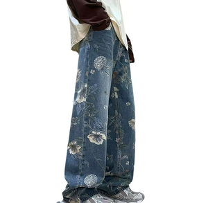 Jeans Personalizados con Estampado para Hombre, Corte Holgado, Diseño Combinable con Todo, Estilo Casual, Jeans de Otoño - Product Image 1