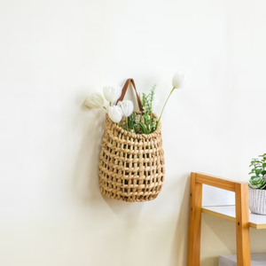 Panier suspendu décoratif en jacinthe d'eau avec sangle en similicuir, idéal pour la cuisine, la salle de bain et le salon – Meilleur prix de gros - Product Image 4