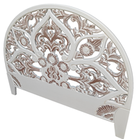 Tête de lit demi-lune Queen Size en bois sculpté à la main par un artisan, finition blanchie, pour chambre à coucher, style mural, collection Smart Art