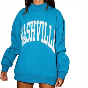 Sweat-shirt à capuche surdimensionné pour femme en tricot avec logo imprimé Nashville sur le devant, bleu, en coton, manches longues, pour l'automne - Product Image 1