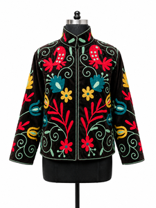 Custom Luxury Handmade Embroidery Velvet Bomber Jacket: Stand Collar <b>Needlework</b> Women’s Casual Wear with Cotton Lining & Pockets - Product Image 1