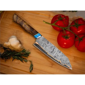 Couteau de chef Jexmoo en acier Damas fait main sur mesure avec lame de 7 pouces, étui en cuir premium et manche en bois - Product Image 4