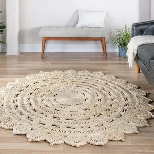 Handmade Jute Round Area <b>Rug</b> Bohemian Medallion Pattern Flat Weave Living Room Decor Spot Clean Thin 0.2-0.4 in - Product Image 2