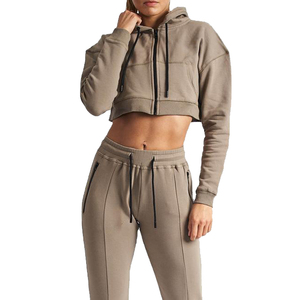 Conjunto Deportivo con Capucha para Mujer, Color Sólido, Manga Larga, Cierre Frontal con Cremallera, Pantalones Deportivos Casuales con Bolsillos Laterales, Algodón de Peso Medio, Ropa de Otoño - Product Image 3