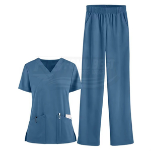 Conjunto de Uniforme Médico para Mujer, Blusa con Cuello en V, Pantalones Rectos, Uniforme de Hospital, Verde, Tela de Algodón y Poliéster, FONILBEST SPORTS - Product Image 4