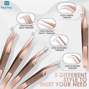 Professional 5-Piece Rose Gold Lash Tweezer Set, High Precision 90 Degree & Curved Volume Tweezers with Travel <b>Case</b> - Product Image 5
