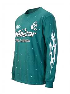 Top Selling Teal Blue <b>Flame</b> Sleeve Graphic Print Long Sleeve T <b>Shirt</b> High Quality Vintage Streetwear Oversized Heavyweight - Product Image 4