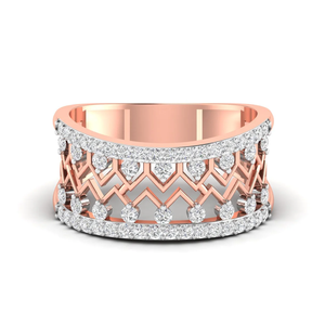 Anillo de Diamantes Redondos Brillantes de Laboratorio con Banda Chevron, Calidad IGI D-E-F VVS-VS, Oro, Oro Rosa, Oro Blanco, Plata, Joyería Profesional - Product Image 5