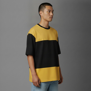Camiseta de hombre personalizada de alta calidad, estilo urbano, holgada, de dos tonos, de tejido grueso, cómoda y de corte holgado para hombre. - Product Image 2