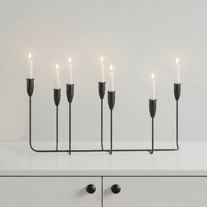 Modern 7 arm Stick <b>Black</b> Iron <b>candelabra</b> Minimalist Linear Design Perfect For Dining Tables Weddings And Sleek Home Decoration - Product Image 1
