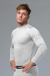 Men Long Sleeve <b>Compression</b> <b>Shirt</b> <b>White</b> Slim Fit Quick Dry O-Neck Knitted Polyester Casual Workout Top - Product Image 6