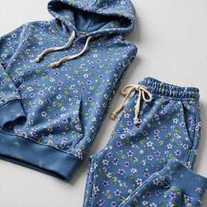 NEXTEX Unisex Ditsy Violet Floral Tracksuit Steel Blue Purple White Soft Cotton <b>Fleece</b> Hoodie <b>Jogger</b> Set for Men <b>Women</b> - Product Image 6