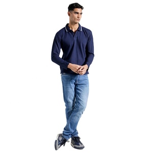 Haute qualité à la mode hommes à manches longues Polo coton Poly mélange doux tissu bouton col coupe classique hommes Polo pour tenue décontractée - Product Image 5