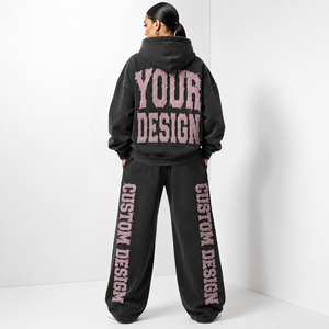 Ensemble de survêtement oversize pour femme, avec logo personnalisé, taille élastique et cordon de serrage, en molleton double face brossé, fabrication sur mesure - Product Image 3