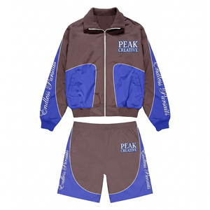Premium 140 GSM Woven Polyester Nylon Gray Panel Tracksuit Reflective Logo Windbreaker Shorts for Men - Product Image 5
