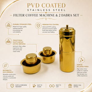 PVD Coated Stainless Steel Filter Coffee Machine & 2 Dabra Set | South Indian Coffee Serving Set Gold Finish Luxury Edition Sets - Product Image 5