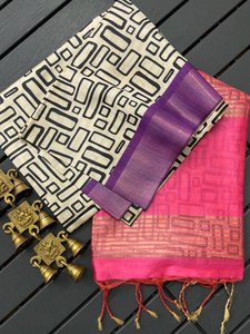Magnifique sari imprimé avec une élégante ligne Zari et un haut imprimé, en soie Tussar, pour femmes, disponible en gros. - Product Image 2
