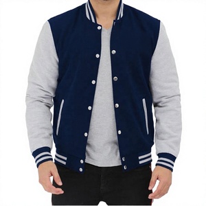 Veste universitaire en toile bleu marine pour homme Global Apparel, manches grises, fermeture boutonnée, respirante, antibactérienne, logo personnalisé imprimé - Product Image 4