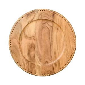 Assiette de présentation artisanale en bois avec bord surpiqué, écologique, en bois naturel, pour décoration de mariage - Product Image 1