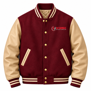 <b>Fly</b> Humble Sportswear <b>Men's</b> Varsity <b>Jacket</b> Maroon Beige Sleeve Solid Color Button Front Casual Autumn Wear wholesale rate - Product Image 1