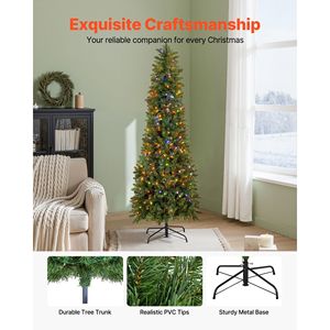 Albero di Natale Artificiale Preilluminato da 180 cm con 240 Luci LED Colorate, 11 Modalità di Illuminazione, Albero di Natale Realistico da 180 cm per le Festività - Product Image 5
