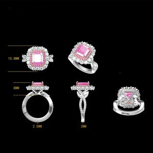 Bague de luxe en or blanc 18 carats avec diamant de laboratoire rose-orange taille radiant de 2,13 carats et diamants blancs DEF sur les côtés, cadeau de fiançailles - Product Image 5