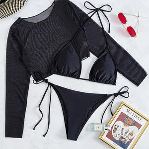 Nuevo Bikini Deportivo de Color Sólido para Mujer, Traje de Baño de Tres Piezas con Diseño Moderno - Product Image 4