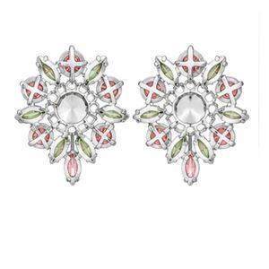 Pendientes Redondos de Cristal Rosa y Verde, Joyería de Moda para Mujer, Pendientes Florales, Accesorio Elegante y Brillante, Regalo para Fiesta - Product Image 1